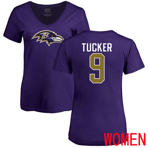 Baltimore Ravens Purple Women Justin Tucker Name and Number Logo NFL Football #9 T Shirt